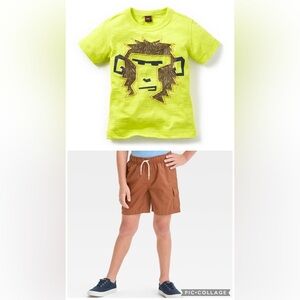 Tea Collection India Monkey Cat & Jack Lime Tee Brown Shorts Set 4T Outfit